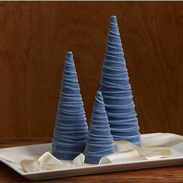 Slate Blue Velvet Cones Set of 3 for Elegant Decor