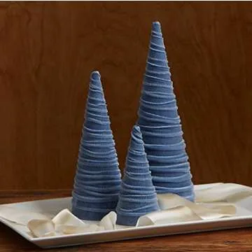 Slate Blue Velvet Cones Set of 3 for Elegant Decor