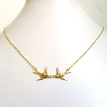 Harry Tattoo Necklace, Double Swallow Necklace, Two Birds Necklace, Gold Swalow Necklace, Tattoo Birds Rockabilly Sailor Vintage Styles