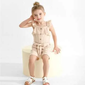 Kid Toddler Girl Clothes Girls 5t Outfits Casual Sleeveless Jumpsuits Ruffle Ribbed Romper with Pockets Girls' Clothing Sets Summer Outfit for Girls Clothes 4-5t Beige