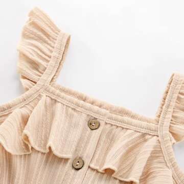 Kid Toddler Girl Clothes Girls 5t Outfits Casual Sleeveless Jumpsuits Ruffle Ribbed Romper with Pockets Girls' Clothing Sets Summer Outfit for Girls Clothes 4-5t Beige