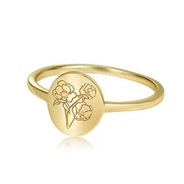 YeGieonr Handmade Flower Signet Ring,18K Gold Ring for Women, Minimalistic Statement Ring with Botan...