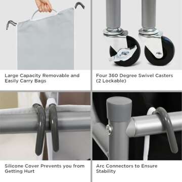 4 Bag Laundry Sorter Cart, Laundry Hamper Sorter Basket with Heavy Duty Lockable Rolling Wheels for Clothes Storage, Mix Colors