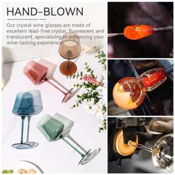 Colored Wine Glasses Set of 6-18oz【Hand Blown】Crystal Colorful Wine Glasses with Stem-Muticolor Wine Glass Wedding gift set for wine lovers Red White Wine Dinner
