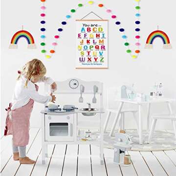 KAIRNE Colorful ABC Alphabet Art Print With Wood Magnetic Poster Hanger Frame, 28X45CM You Are Amazing Positive Affirmation Words Canvas Wall Art For Home School Classroom Room Decor