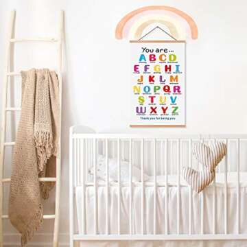 KAIRNE Colorful ABC Alphabet Art Print With Wood Magnetic Poster Hanger Frame, 28X45CM You Are Amazing Positive Affirmation Words Canvas Wall Art For Home School Classroom Room Decor