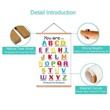 KAIRNE Colorful ABC Alphabet Art Print With Wood Magnetic Poster Hanger Frame, 28X45CM You Are Amazing Positive Affirmation Words Canvas Wall Art For Home School Classroom Room Decor
