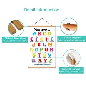 KAIRNE Colorful ABC Alphabet Art Print With Wood Magnetic Poster Hanger Frame, 28X45CM You Are Amazing Positive Affirmation Words Canvas Wall Art For Home School Classroom Room Decor