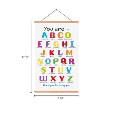KAIRNE Colorful ABC Alphabet Art Print With Wood Magnetic Poster Hanger Frame, 28X45CM You Are Amazing Positive Affirmation Words Canvas Wall Art For Home School Classroom Room Decor