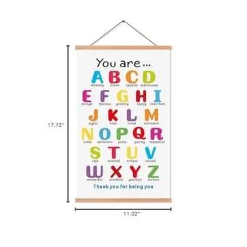 KAIRNE Colorful ABC Alphabet Art Print With Wood Magnetic Poster Hanger Frame, 28X45CM You Are Amazing Positive Affirmation Words Canvas Wall Art For Home School Classroom Room Decor