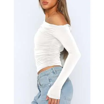 Darong Women's Casual Boat Neck Slim Fit Crop Top