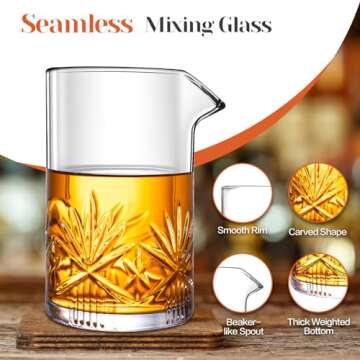 Cocktail Mixing Glass, veecom 18oz Crystal Mixing Glass Bartender Kit, 5 Piece Bar Mixing Glass Old ...