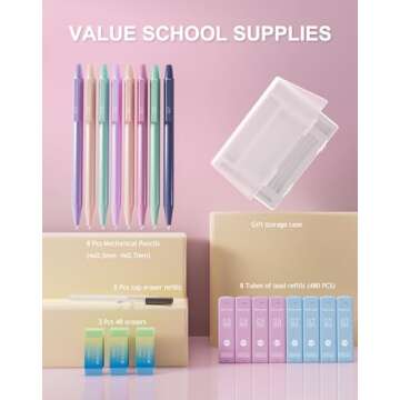 20PACK Mechanical Pencil, 8Pcs 0.5 0.7mm Mechanical Pencils Set With Eraser and 480 Pcs Refills, Cute Colored Preppy School Supplies Gift for Girls Writing - Come With Custom Case