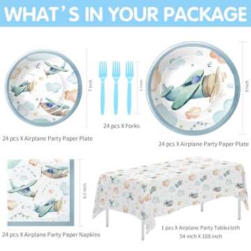 HIPVVILD Airplane Party Decorations Dinnerware Set - Serve 24 Guests for Birthdays