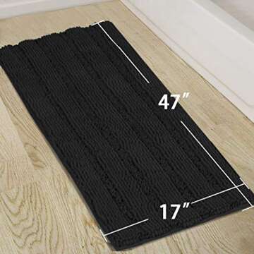 Turquoize Non Slip Shaggy Chenille Bathroom Rugs Black Bathroom Rug Mat Extra Long Large Bath Rug 47...