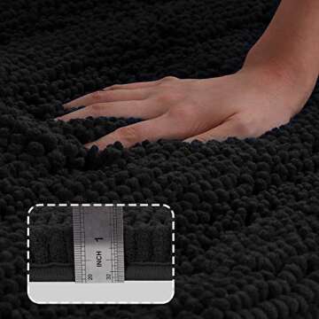 Turquoize Non Slip Shaggy Chenille Bathroom Rugs Black Bathroom Rug Mat Extra Long Large Bath Rug 47 x 17 Kitchen Rugs and Mats, Super Water Absorbent & Soft Washable Bath Rug for Bathroom, Black