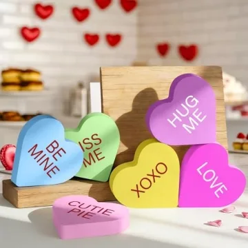 Colorful Wooden Heart Decorations for Valentine's Day