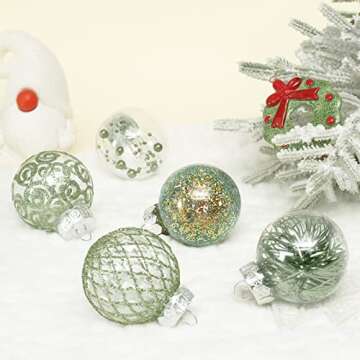 60MM/2.36" Clear Christmas Ornaments Set, 25PCS Shatterproof Decorative Hanging Ball Ornament with Stuffed Delicate Decorations, Xmas Tree Balls for Holiday Party - Green.