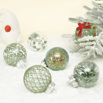 60MM/2.36" Clear Christmas Ornaments Set, 25PCS Shatterproof Decorative Hanging Ball Ornament with Stuffed Delicate Decorations, Xmas Tree Balls for Holiday Party - Green.