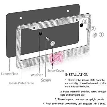 2 Pack Bling License Plate Frame，Handcrafted Bling Rhinestone Premium Stainless Steel License Plate Frame，14 Facets Clear Color Rhinestone Crystal (Silver&Pink-Bow)