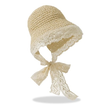 Hvididan Baby Straw Hat, Sun Bonnet for Baby Girls, Infant Sun Hat with Lace Drawstring for Summer B...