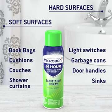 MICROBAN Disinfectant Spray, 24 Hour Sanitizing and Antibacterial Spray, Sanitizing Spray, Fresh Scent, 2 Count (15oz Each)