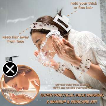 Canitor Spa Headband Wrist Bands Set with Hair Clips Skincare Headband for Washing Face Non Slip Puffy Terry Cloth Makeup Headband Cute Women Teen Girls Gifts Trendy Stuff Hair Accessories