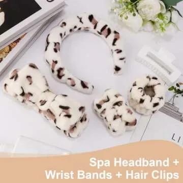 Canitor Spa Headband Wrist Bands Set with Hair Clips Skincare Headband for Washing Face Non Slip Puffy Terry Cloth Makeup Headband Cute Women Teen Girls Gifts Trendy Stuff Hair Accessories