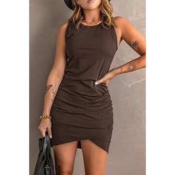 BTFBM Women's Summer Sleeveless Mini Dress in Coffee