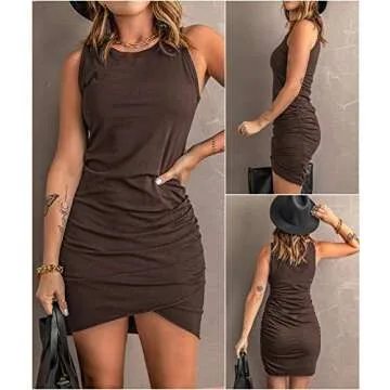 BTFBM Women's Summer Sleeveless Mini Dress in Coffee