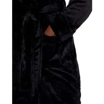 Amazon Essentials Women's Mid-Length Plush Robe (Available in Plus Size), Black, Small