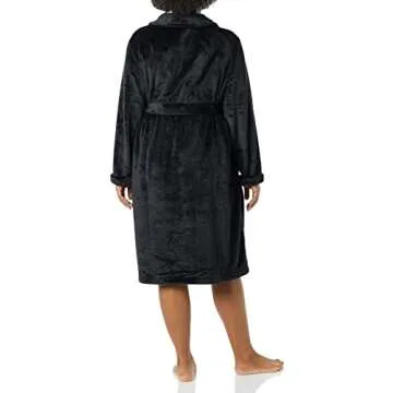 Amazon Essentials Women's Mid-Length Plush Robe (Available in Plus Size), Black, Small