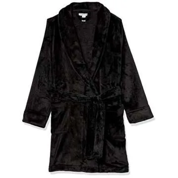Amazon Essentials Women's Mid-Length Plush Robe (Available in Plus Size), Black, Small