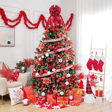 41PCS Christmas Ball Ornaments for Christmas Tree Decorations, Xmas Tree Red Shatterproof Ball Ornaments with Hanging Loop for Holiday and Party Decoration