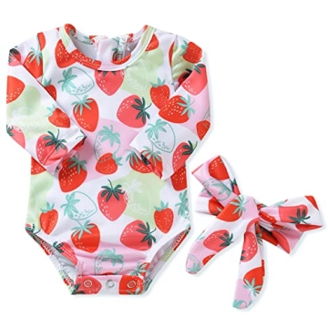 Aalizzwell Toddler Baby Girls One Piece Long Sleeve Swimsuit Strawberry Bathing Suit Swimwear Beach ...