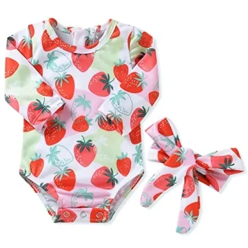 Aalizzwell Toddler Baby Girls One Piece Long Sleeve Swimsuit Strawberry Bathing Suit Swimwear Beach ...