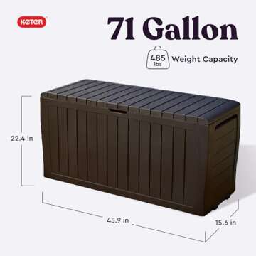 Keter Marvel Plus 71 Gallon Resin Outdoor Storage Box for Patio Storage Box Cushions, Throw Pillows,...