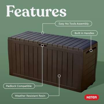 Keter Marvel Plus 71 Gallon Resin Outdoor Storage Box for Patio Storage Box Cushions, Throw Pillows, Garden Tools and Pool Floats, Brown