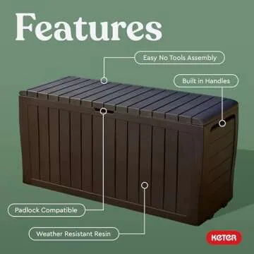 Keter Marvel Plus 71 Gallon Resin Outdoor Storage Box for Patio Storage Box Cushions, Throw Pillows, Garden Tools and Pool Floats, Brown
