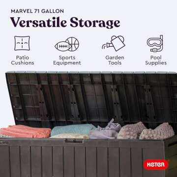 Keter Marvel Plus 71 Gallon Resin Outdoor Storage Box for Patio Storage Box Cushions, Throw Pillows, Garden Tools and Pool Floats, Brown