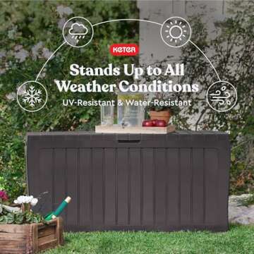 Keter Marvel Plus 71 Gallon Resin Outdoor Storage Box for Patio Storage Box Cushions, Throw Pillows, Garden Tools and Pool Floats, Brown