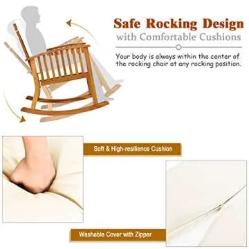 Tangkula Acacia Wood Patio Bistro Set, Outdoor Rocking Chair with Table, Porch Rocker with Thick Cushion of Detachable Cover, Porch Rocking Chair Table Set for Outdoor Indoor Patio Backyard, Teak