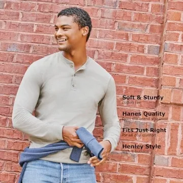 Hanes Men's Beefy Long Sleeve Henley Shirt