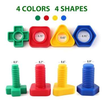 LotFancy Nuts and Bolts, 24pcs Fine Motor Skills Occupational Therapy Toys for Kids, Shapes and Colo...