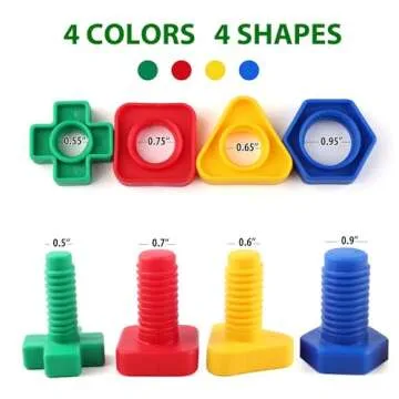 LotFancy Nuts and Bolts, 24pcs Fine Motor Skills Occupational Therapy Toys for Kids, Shapes and Colo...