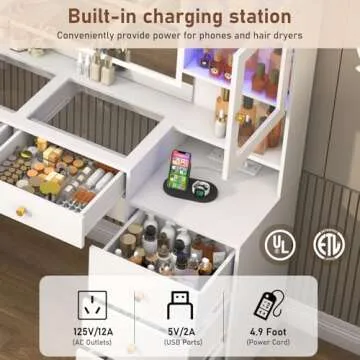 62" Large White Vanity Desk w/ Tempered Glass Top,60000-color LED Lights,Power Outlet, Make up Vanity w/ 3 Lights Mode LED Mirror,9 Drawers,2 RGB Cabinet LED Vanity Table for Women,Girls