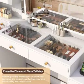 62" Large White Vanity Desk w/ Tempered Glass Top,60000-color LED Lights,Power Outlet, Make up Vanity w/ 3 Lights Mode LED Mirror,9 Drawers,2 RGB Cabinet LED Vanity Table for Women,Girls