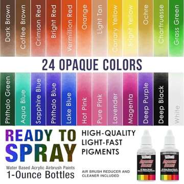 U.S. Art Supply 24 Color Acrylic Airbrush, Leather & Shoe Paint Set Opaque Colors plus Reducer, Clea...