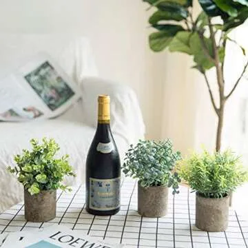 THE BLOOM TIMES Set of 3 Small Potted Artificial Plants Plastic Fake Greenery Faux Plants in Pots fo...