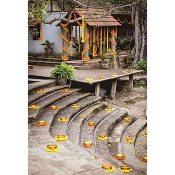 5 Pc Marigold Garland 4.5 Ft Long Strands of Artificial Marigold Flowers, Diwali Decorations Home, Indian Décor for Pooja, Wedding, Spring Bush Floral, Faux Garland, Día de Muertos Décor (Pink+Yellow)